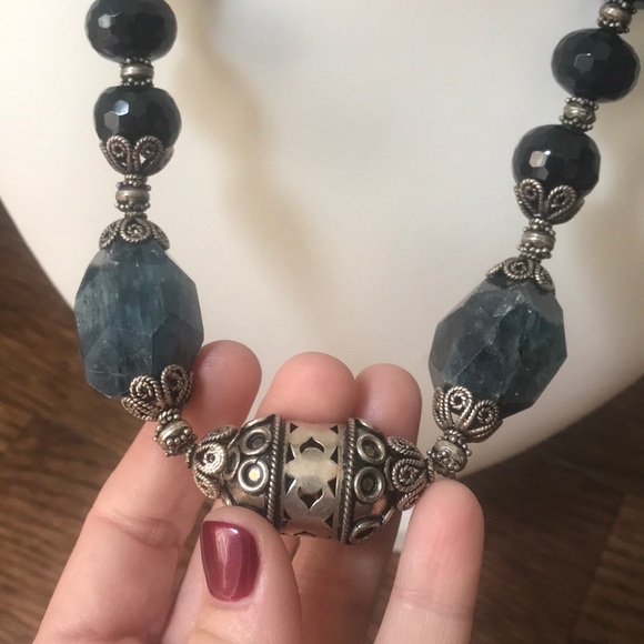 Wonderful Sterling Eliza B Kyanite and Jet Statement Necklace - Picture 2 of 8